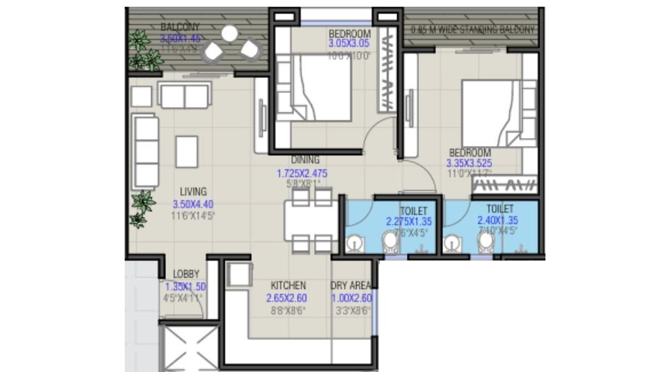 V-Uptown-Floor-Plan-2BHK-742 Sqft